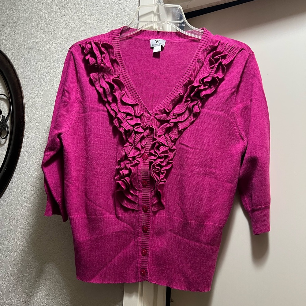 omen's Pink Ruffled Sweater - Picture 2 of 2